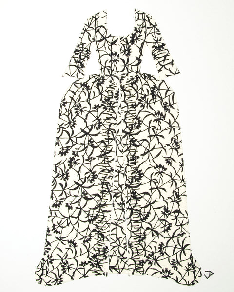 Dress #014: Robe à la française in black and white: front view. 2014