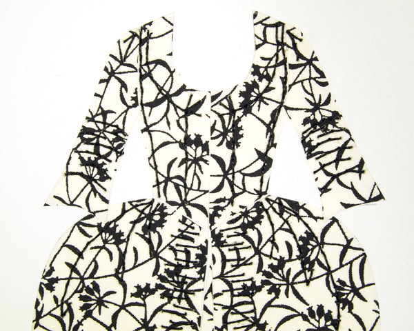 Dress #014: Robe à la française in black and white: front view. 2014