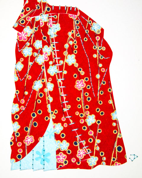 Dress #001: Victorian dress in red and turquoise. 2014