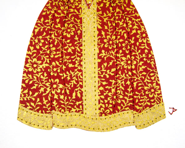 Dress #022.2: Queen Elizabeth I gown in red and gold: front view. 2017