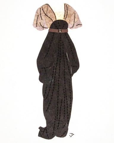 Dress #081.2: Edwardian dress in black with brown belt.