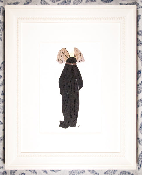 Dress #081.2: Edwardian dress in black with brown belt.