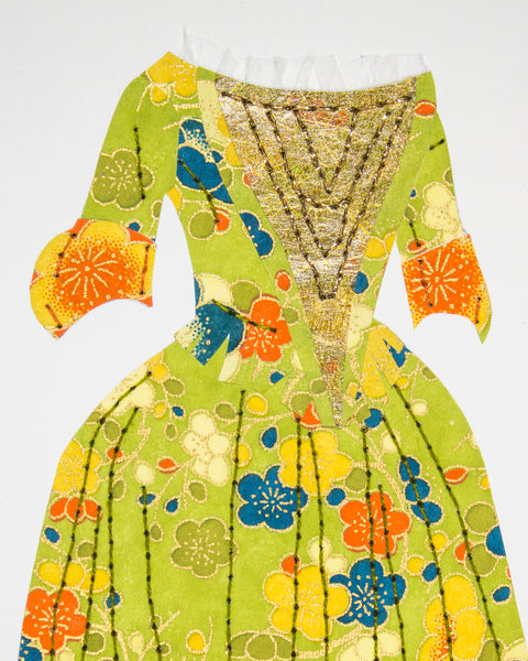 Dress #101: 17th century gown in green and gold