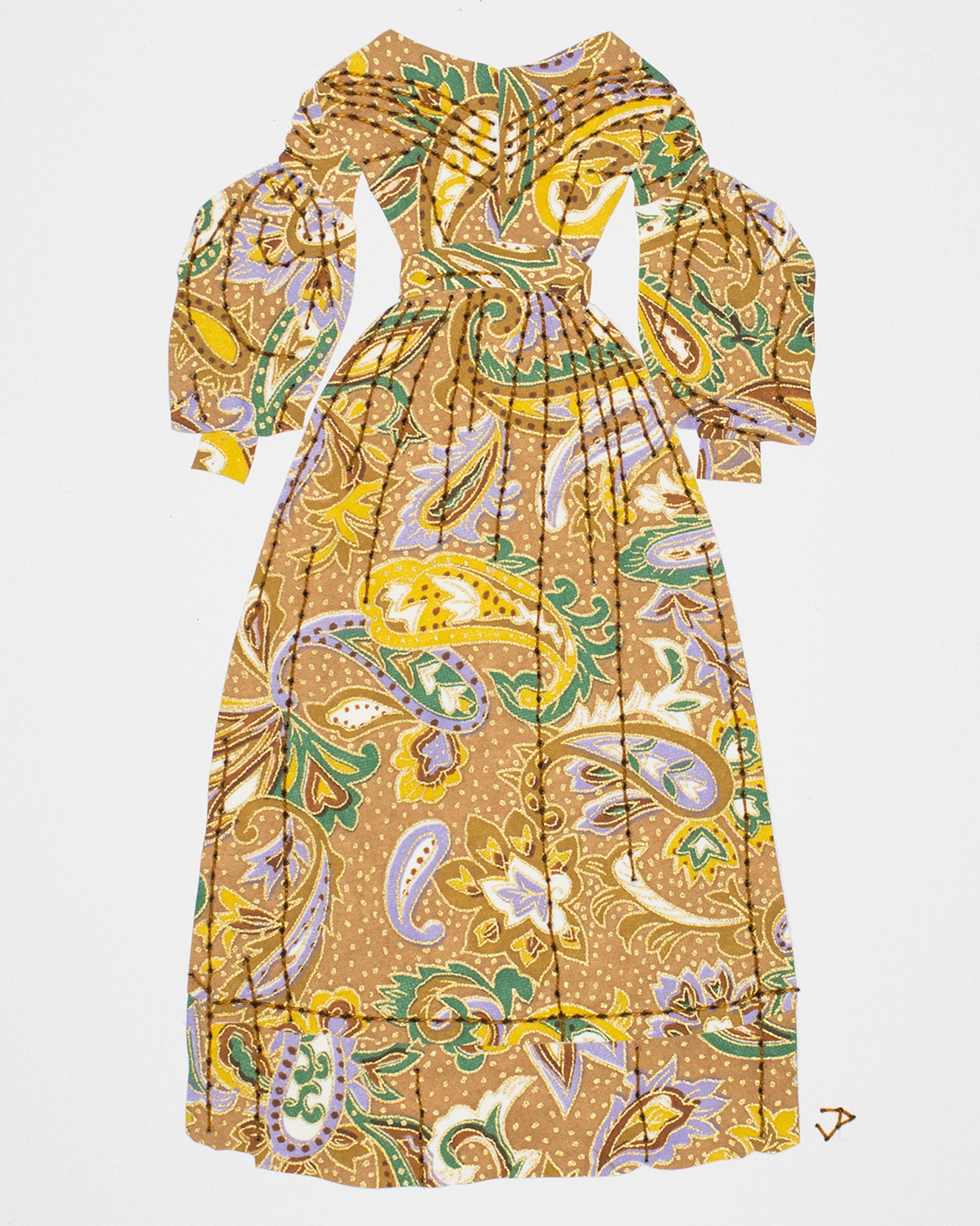 Dress #127: Early Victorian day dress in brown paisley