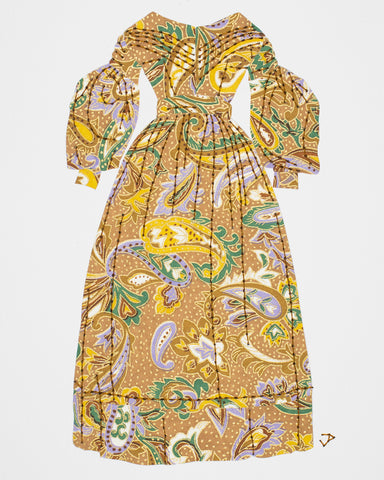 Dress #127: Early Victorian day dress in brown paisley