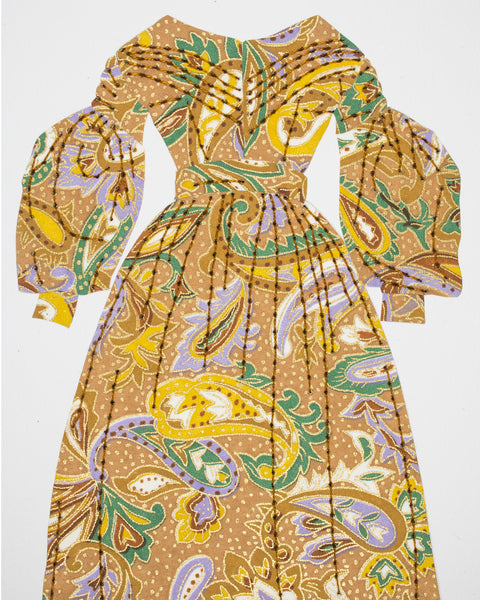 Dress #127: Early Victorian day dress in brown paisley