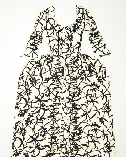 Dress #014: Robe à la française in black and white: front view. 2014