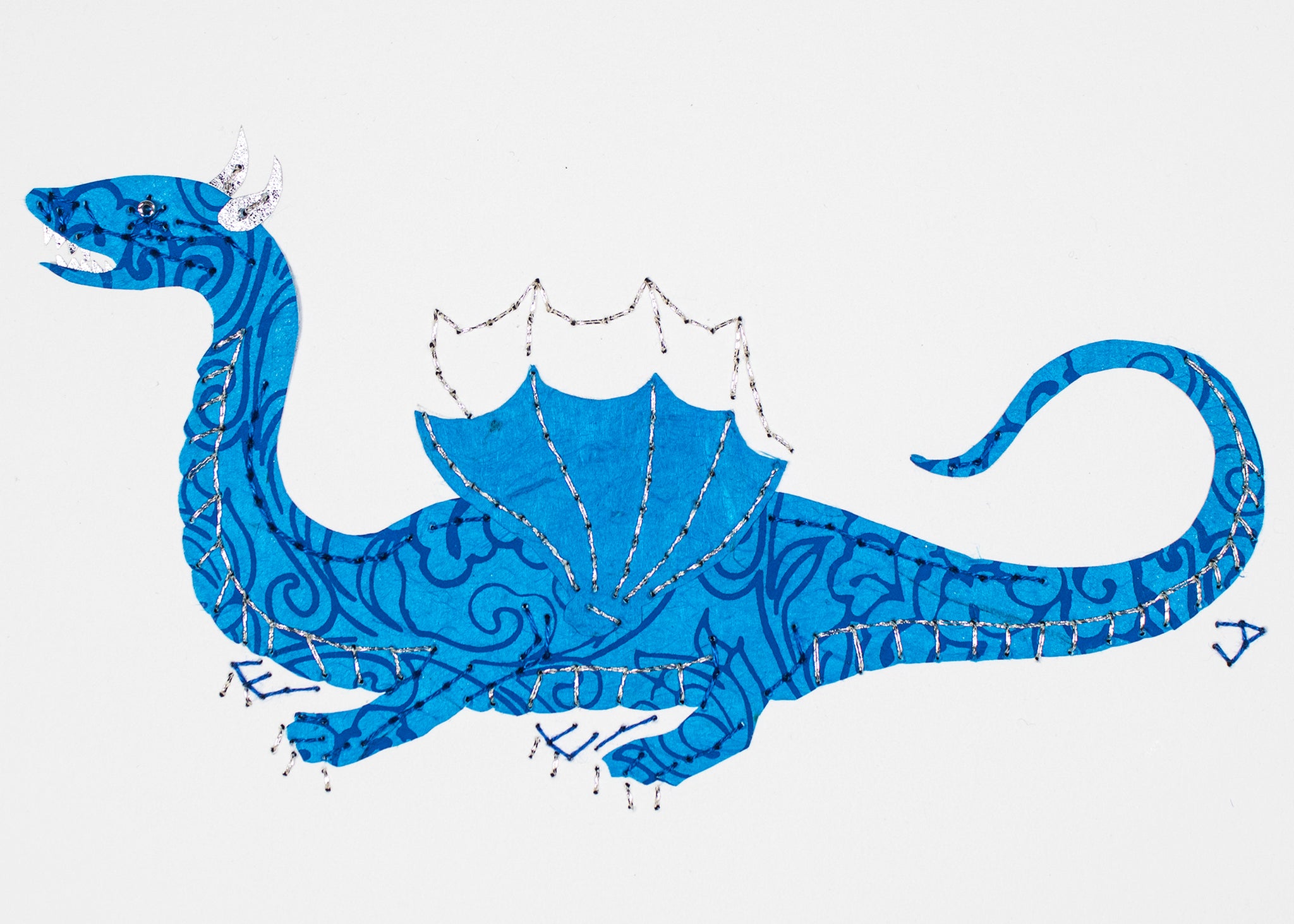 Winged & Four-legged Dragon in Blues