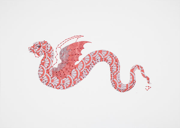 Winged Dragon in Pink & Silver