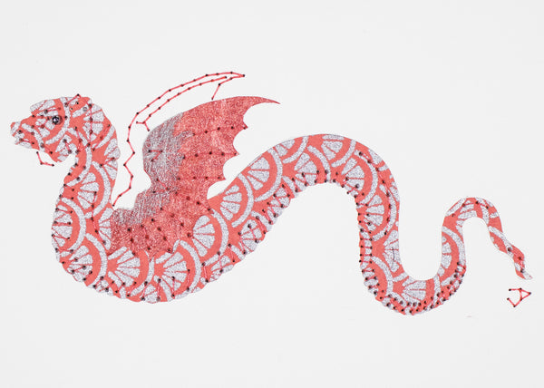 Winged Dragon in Pink & Silver