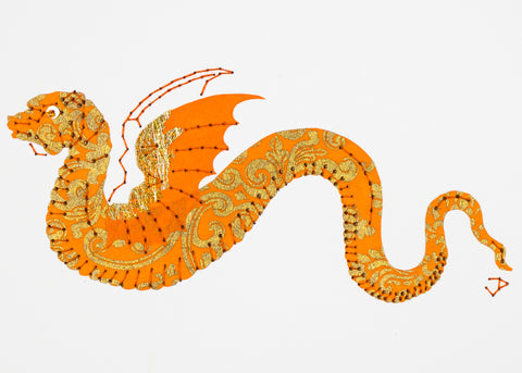 Winged dragon in orange and gold
