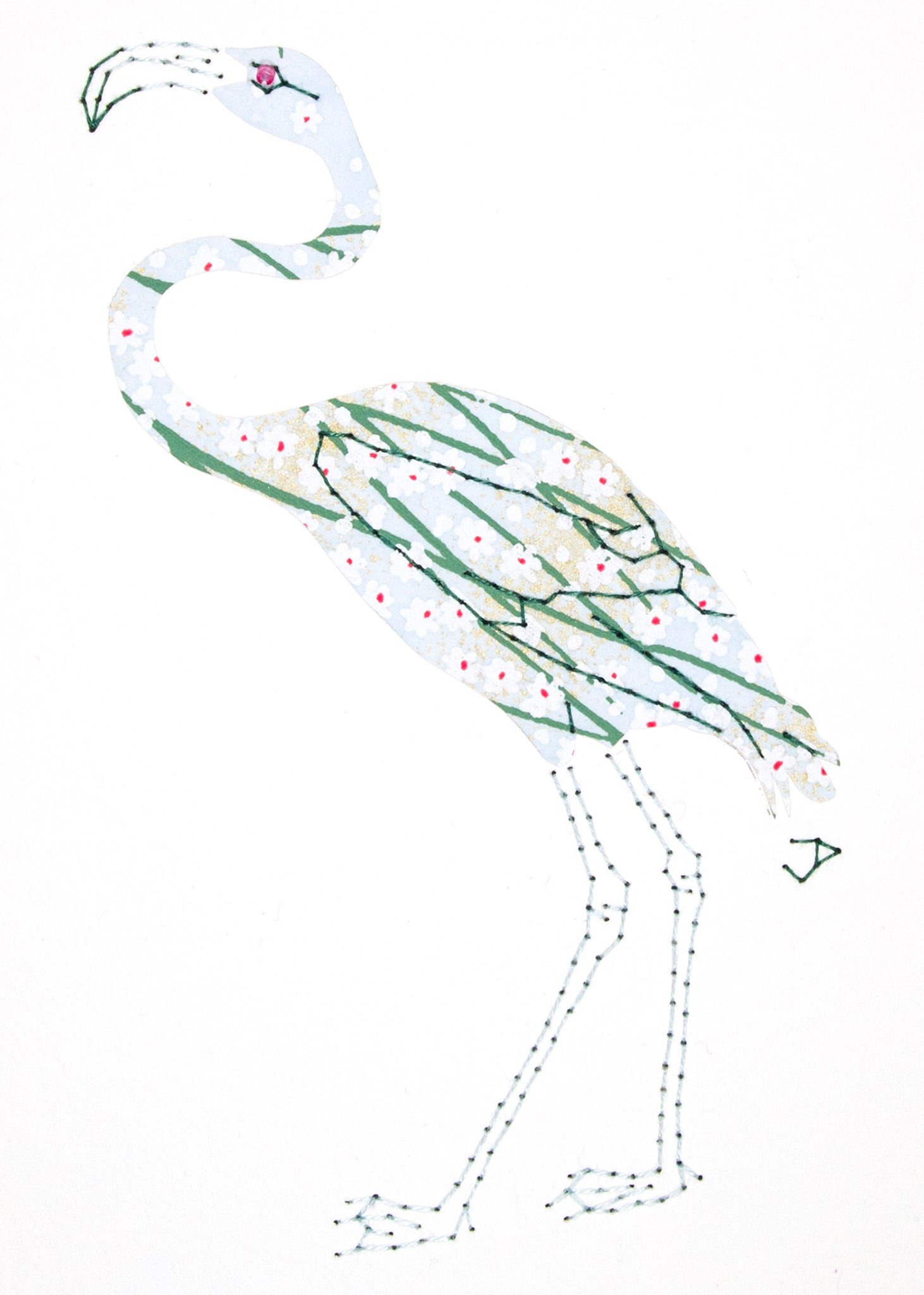Flamingo in Blue & Green Reeds