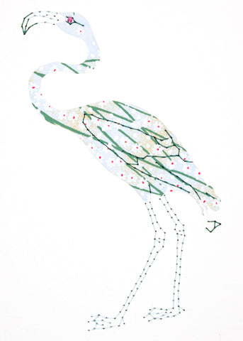 Flamingo in Blue & Green Reeds