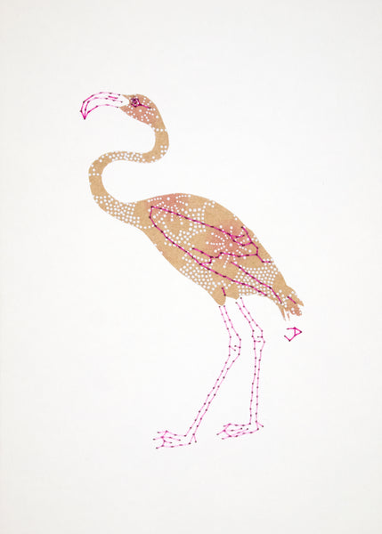 Flamingo in White & Pink on Buff
