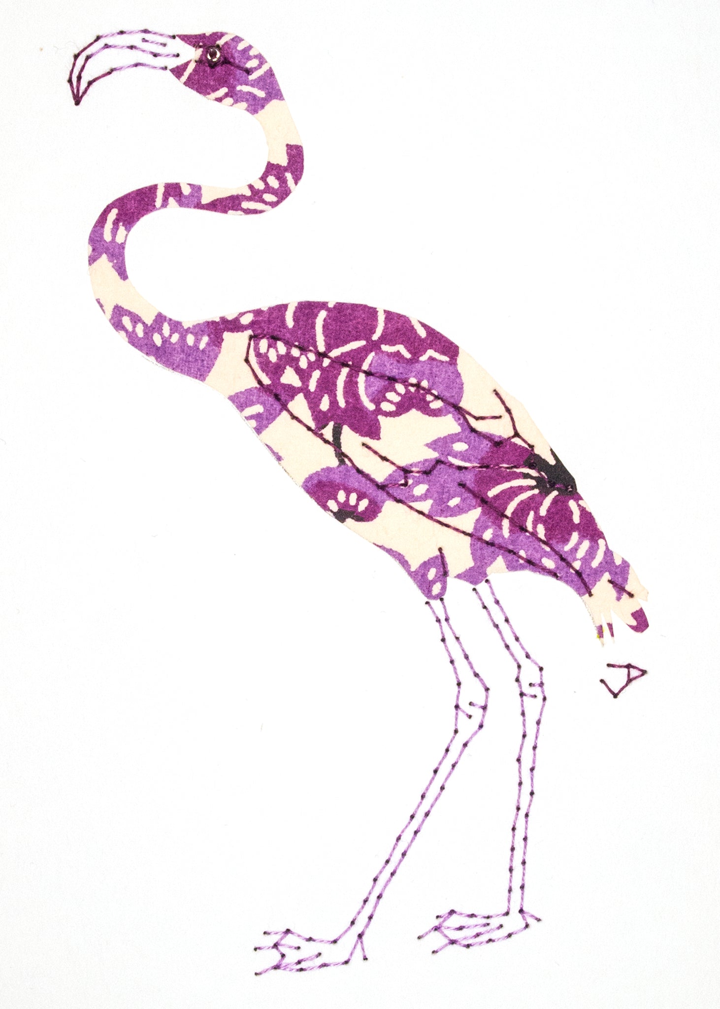 Flamingo in Purple Flowers