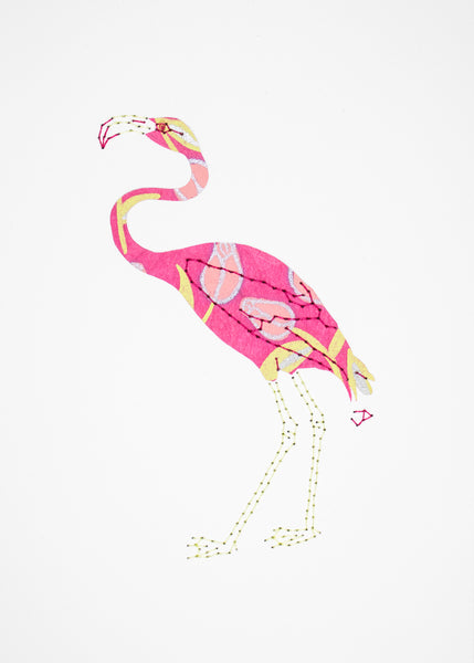 Flamingo in Flowers on Pink