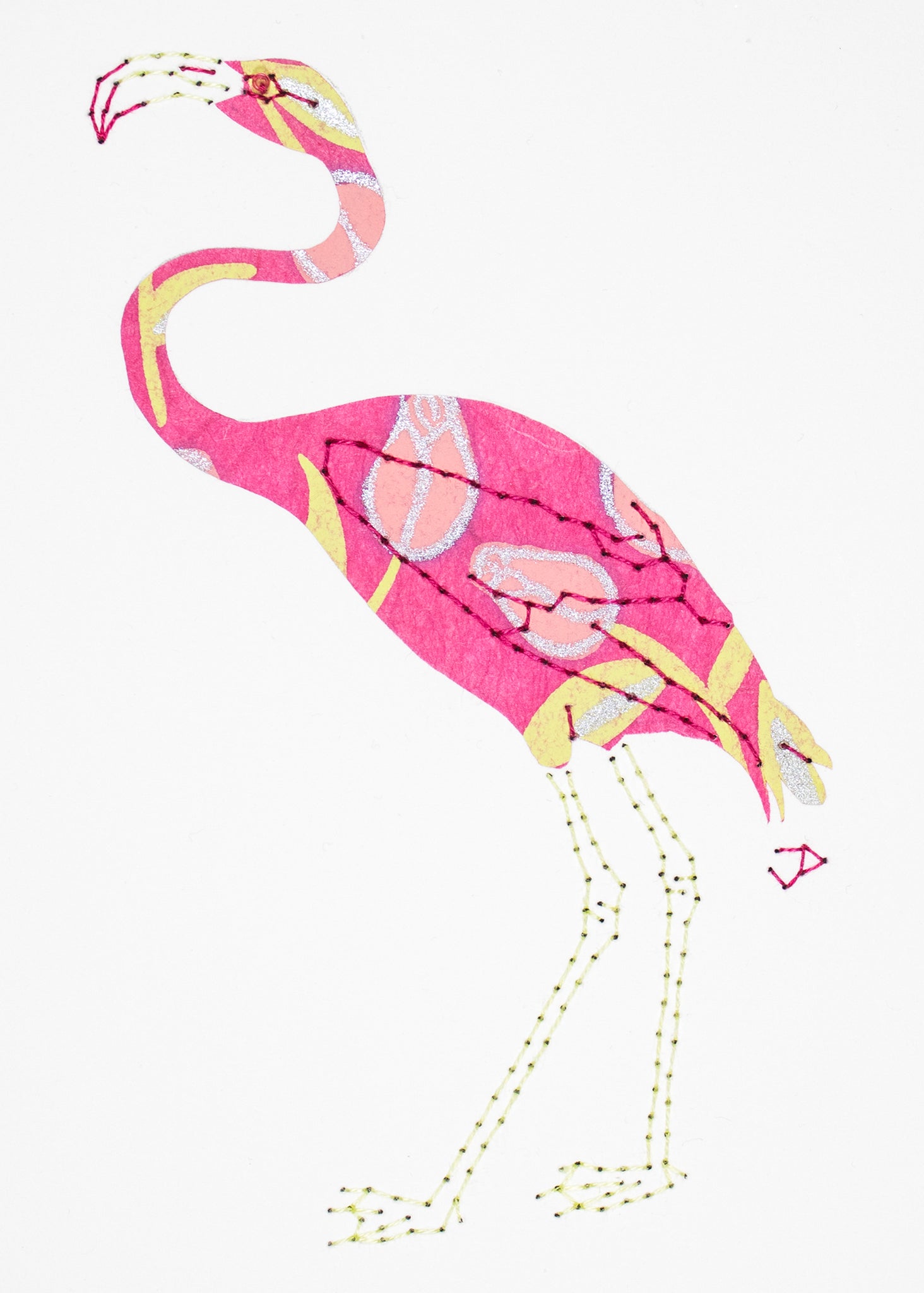 Flamingo in Flowers on Pink