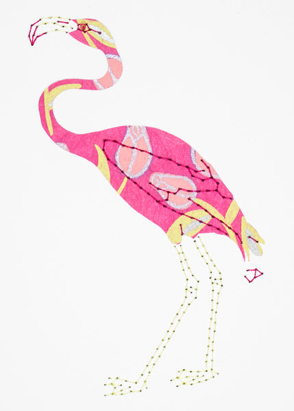 Flamingo in Flowers on Pink
