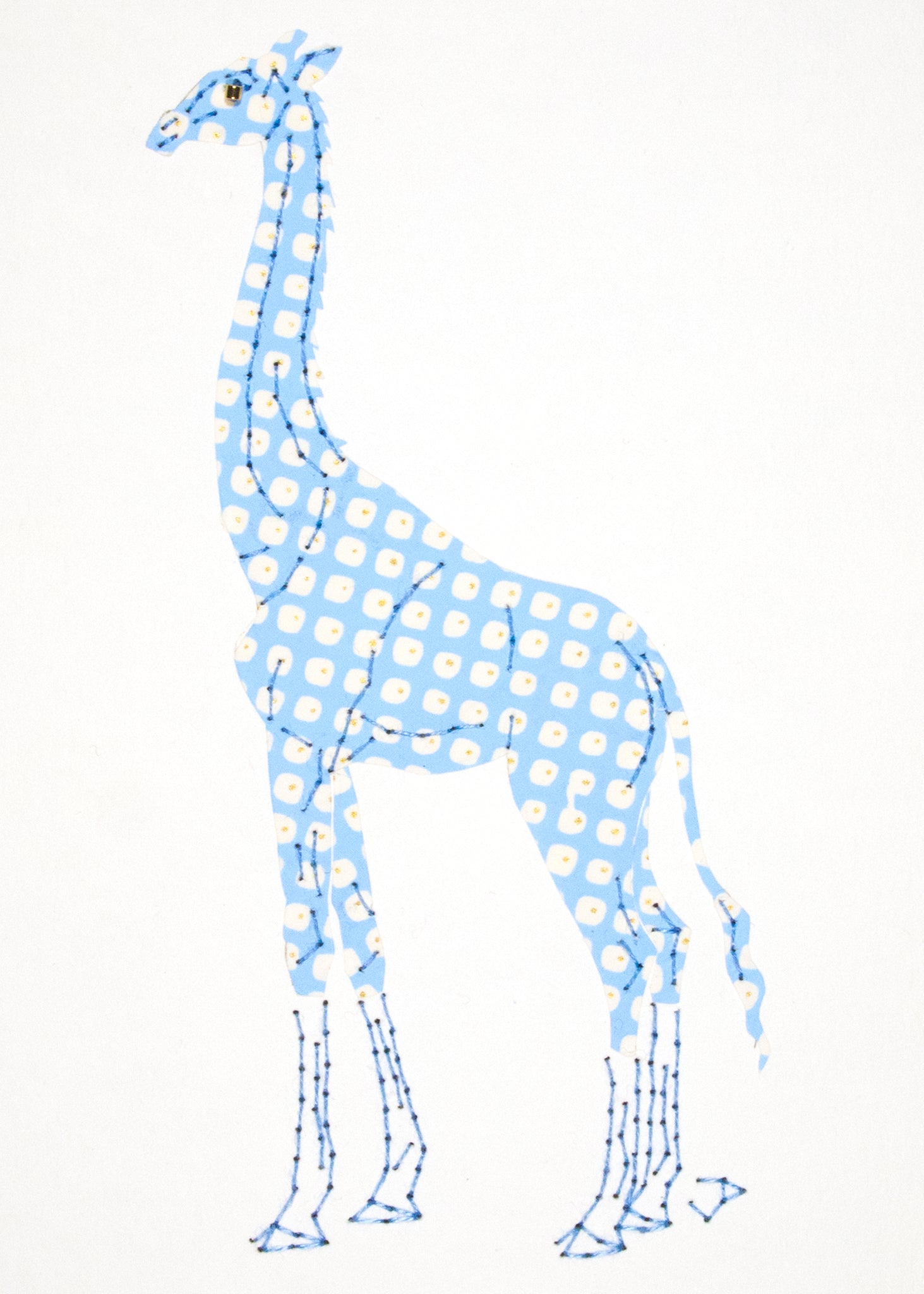 Giraffe in Blue, White & Gold