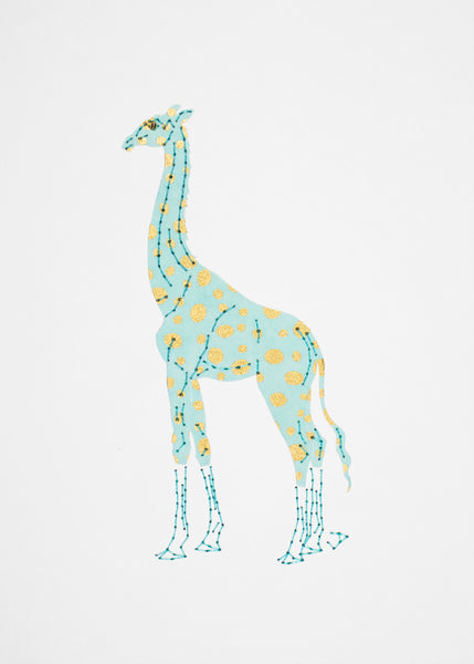 Giraffe in Gold Dots on Pale Aqua