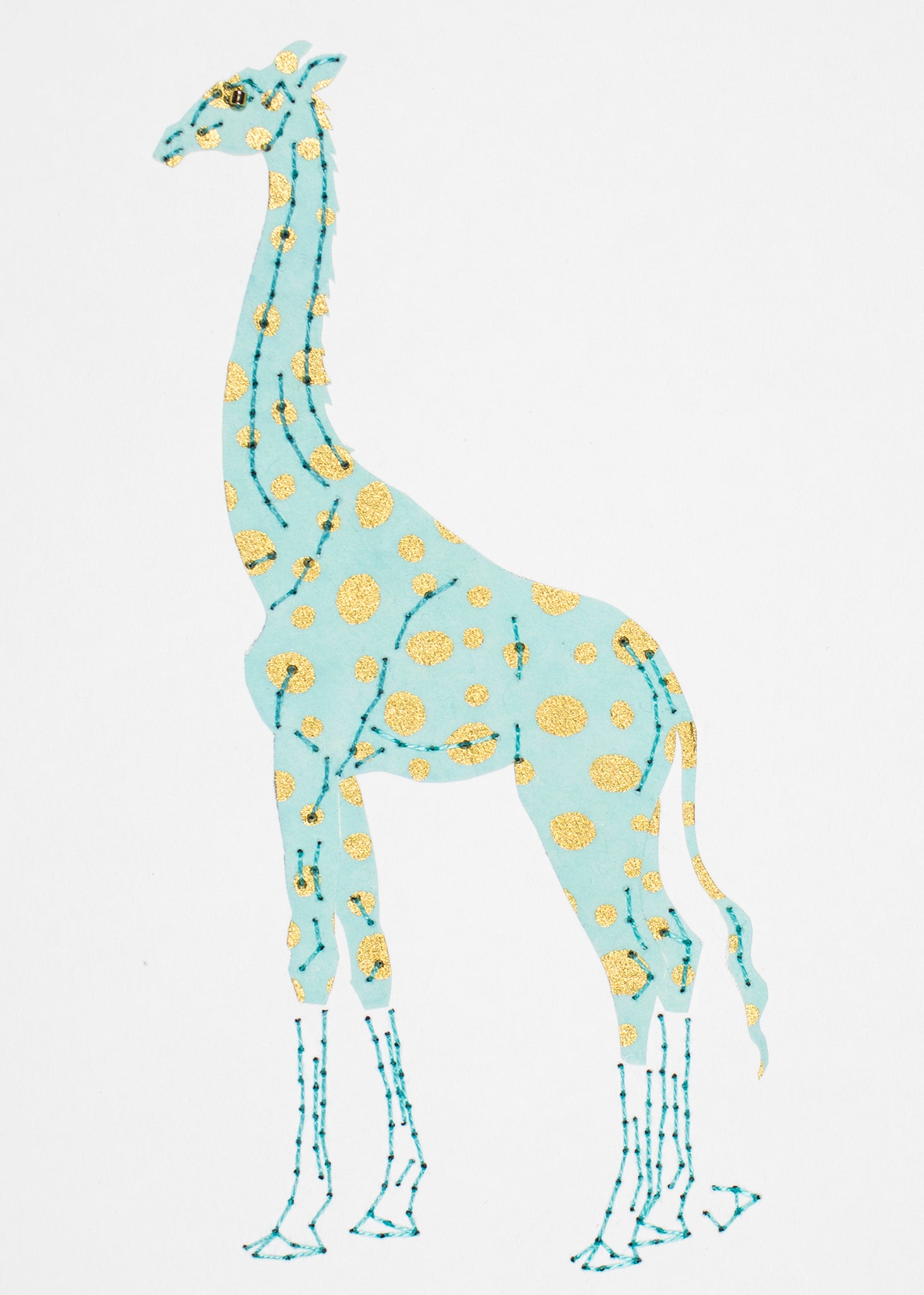 Giraffe in Gold Dots on Pale Aqua