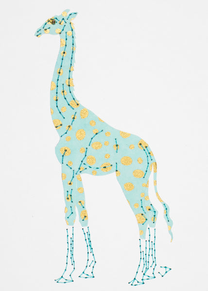 Giraffe in Gold Dots on Pale Aqua