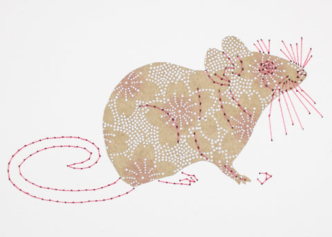 House Mouse in Pink Flowers on Buff