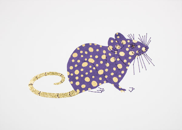 House Mouse in Gold Dots on Purple