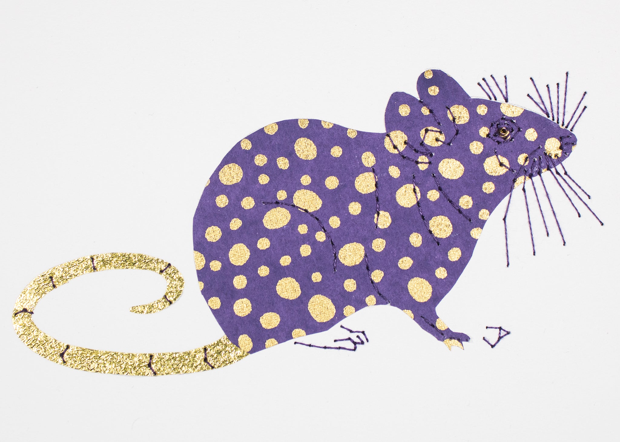 House Mouse in Gold Dots on Purple