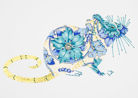 House Mouse in Florentine Teal Floral
