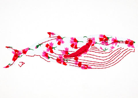 Humpback Whale in Pink & Red Flowers on Silver