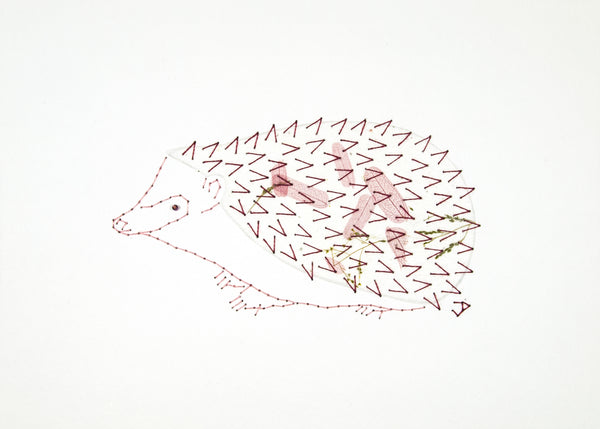 Hedgehog in Pale Wine Leaves on White