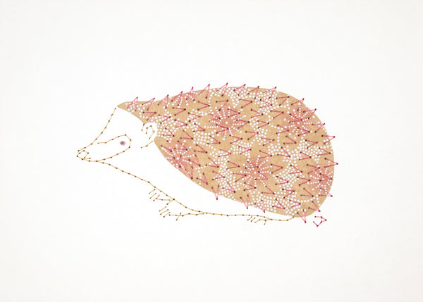 Hedgehog in Pink Flowers on Buff