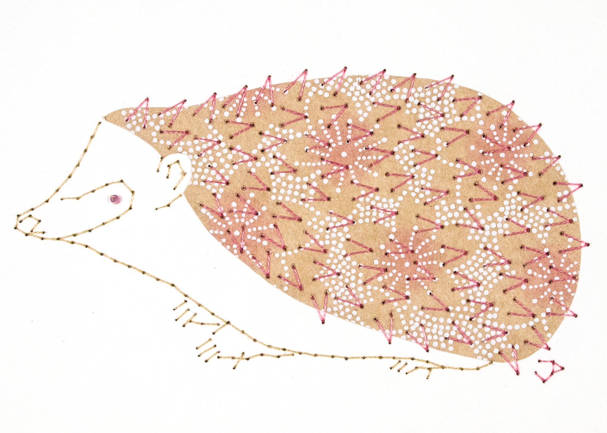 Hedgehog in Pink Flowers on Buff