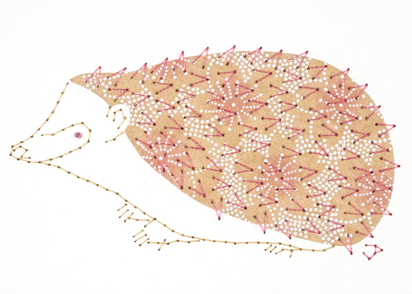 Hedgehog in Pink Flowers on Buff
