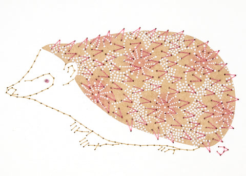 Hedgehog in Pink Flowers on Buff