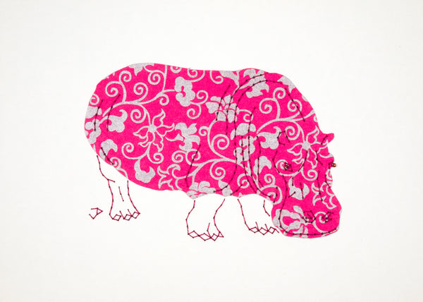 Hippopotamus in Silver & Magenta
