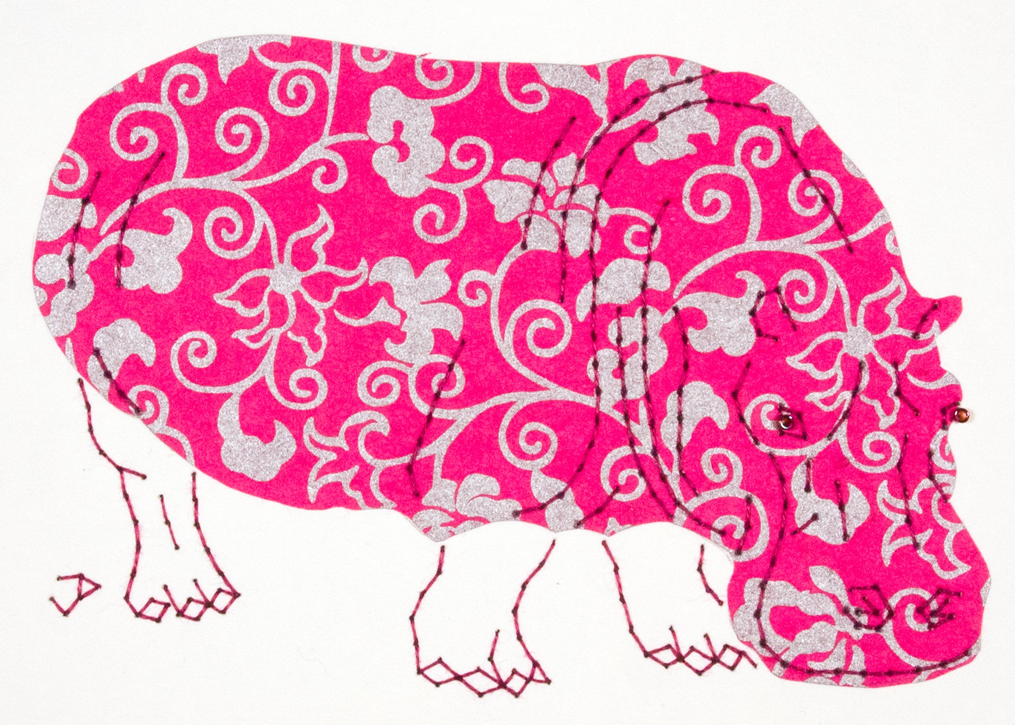 Hippopotamus in Silver & Magenta