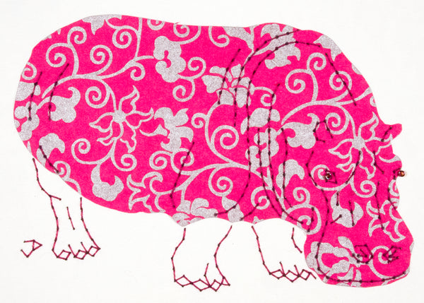 Hippopotamus in Silver & Magenta