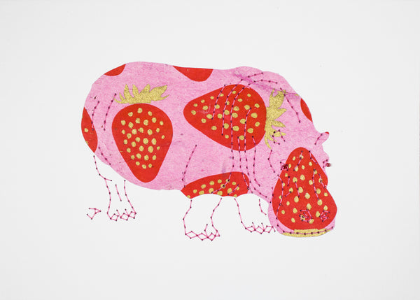 Hippopotamus in Red & Pink Strawberries