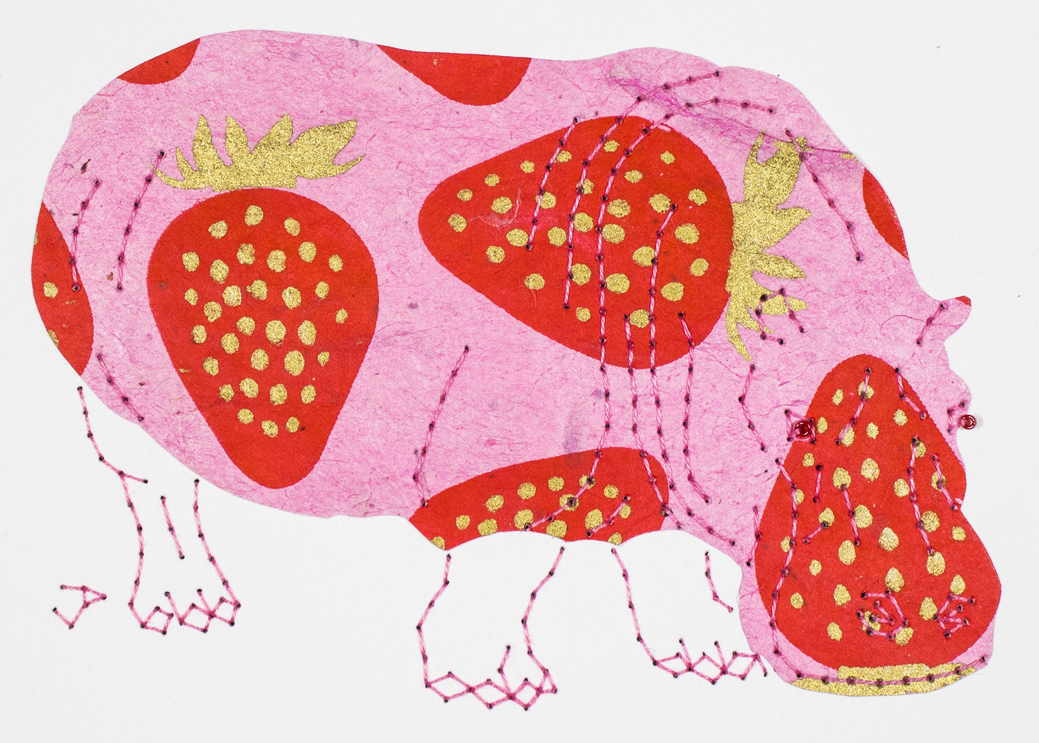 Hippopotamus in Red & Pink Strawberries