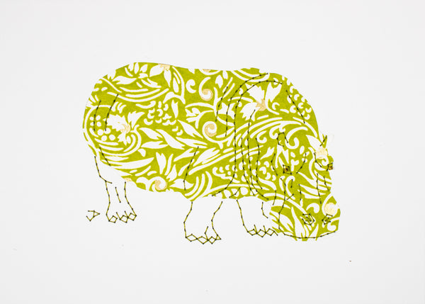 Hippopotamus in Lime Green & Gold