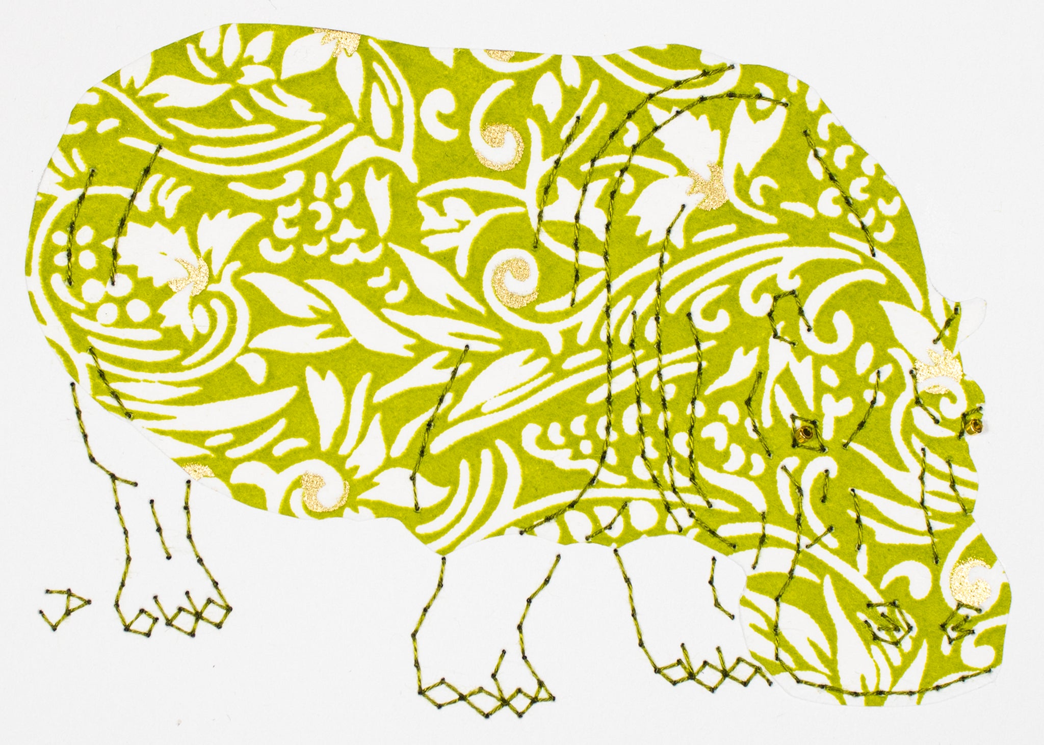 Hippopotamus in Lime Green & Gold