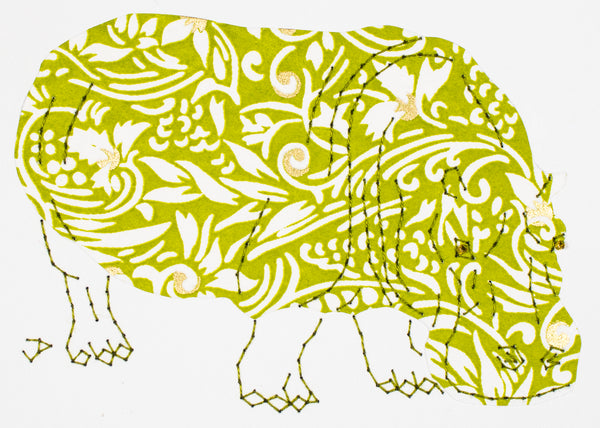 Hippopotamus in Lime Green & Gold