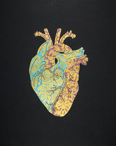 Heart in gold on turquoise & mauve