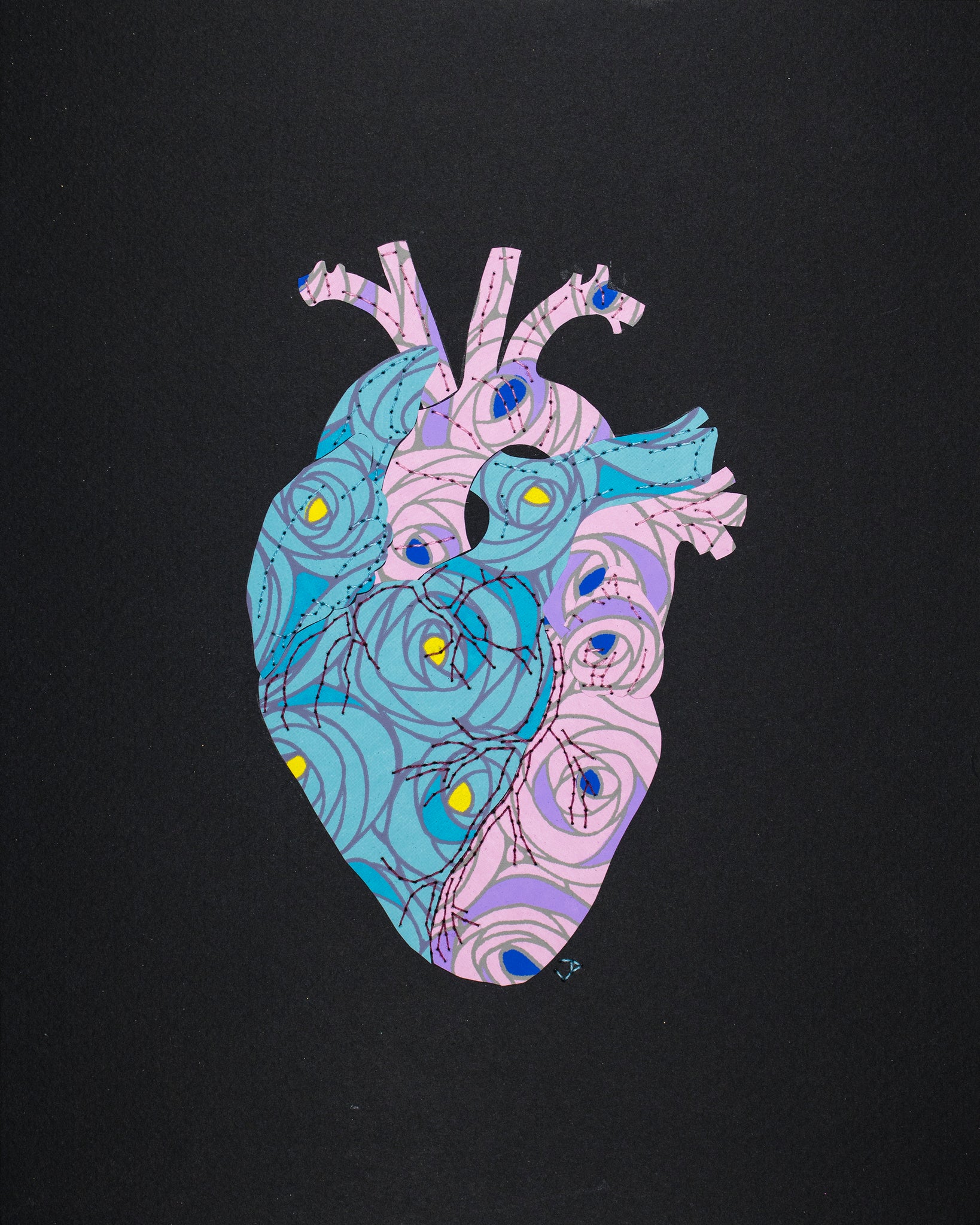 Heart in blue and pink roses