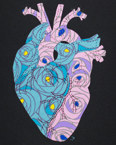 Heart in blue and pink roses