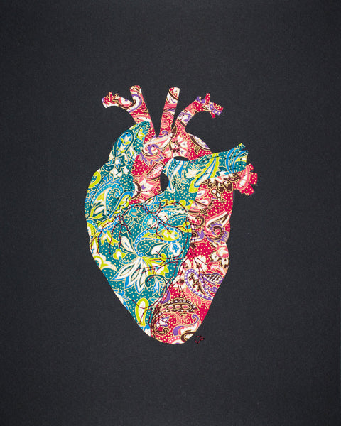 Heart in pink & green paisley