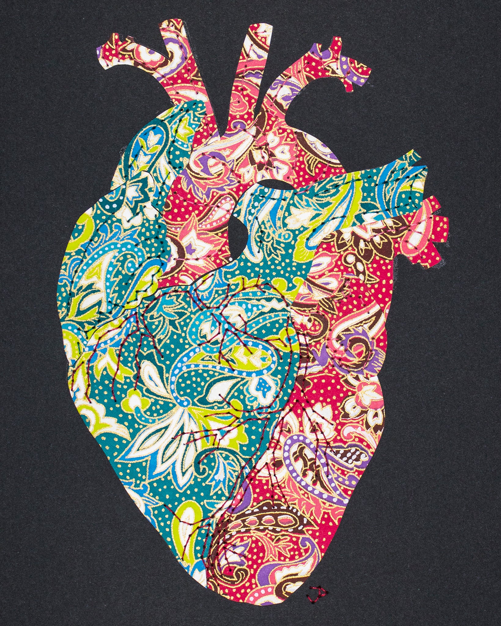 Heart in pink & green paisley