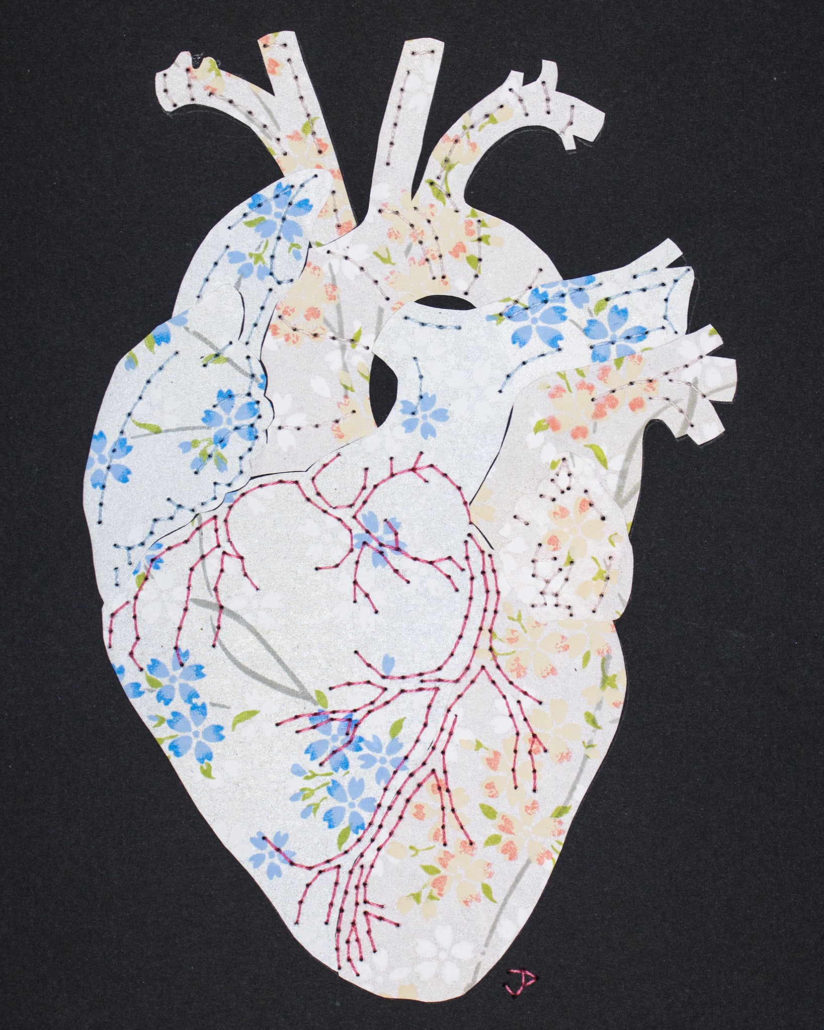 Heart in pink & blue flowers